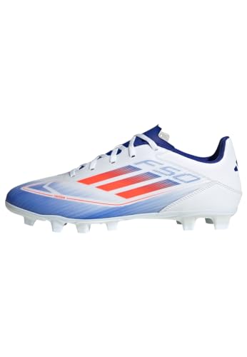 adidas Unisex F50 Club Football Boots Flexible Ground Fußballschuhe für festen Boden, Cloud White/Solar Red/Lucid Blue, 41 1/3 EU