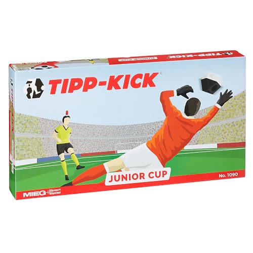 TIPP-KICK Junior Cup mit Bande 82x56 cm – Spielfertiges Set mit 2x Spieler, 2x Torwart, 2x Plastiktor, 2x Ball I Spielfeld aus Filz