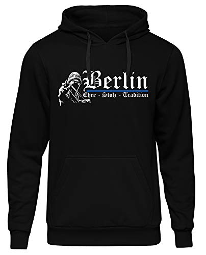 Berlin Ehre & Stolz Männer und Herren Kapuzenpullover | Fussball Ultras Geschenk | M1 FB (Schwarz, XL)