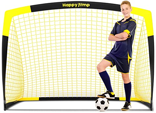 Happy Jump Fußballtor Pop Up Fußballnetz Fußballpfosten für Garten Fußballtrainingx1 (5'x3,6', Schwarz+Gelb)