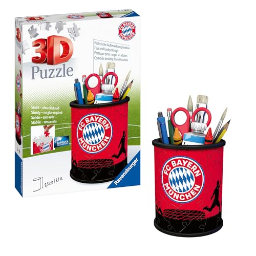 Ravensburger 3D Puzzle 11215 - Utensilo FC Bayern - 54 Teile - Stiftehalter für FC Bayern München Fans ab 6 Jahren, Schreibtisch-Organizer für Kinder, White